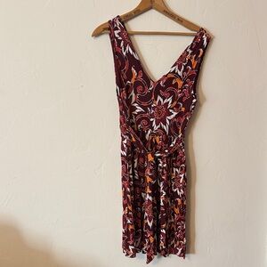 LOFT Burgundy and White Floral Dress